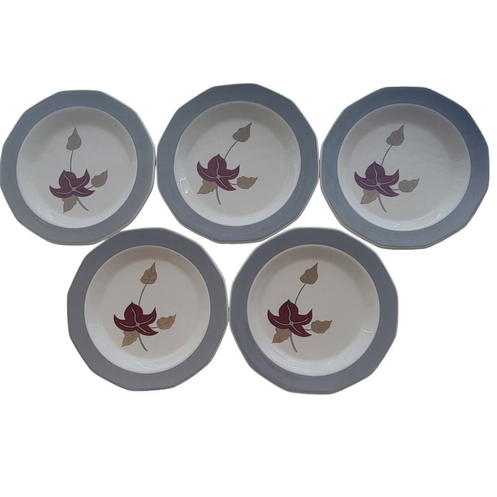 Vintage Medallion Sterling China 12-Sided Bread Dessert Plate‎ Gray Floral MCM
